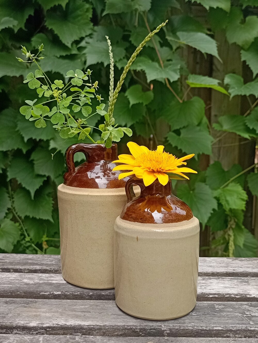 Two Tones Western Stoneware Whiskey Jugs Made in USA